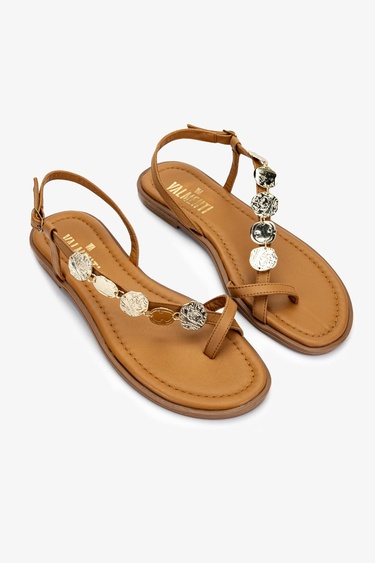  Valmenti Kadın Hakiki Deri Taba Deri Parmak Arası Sandalet