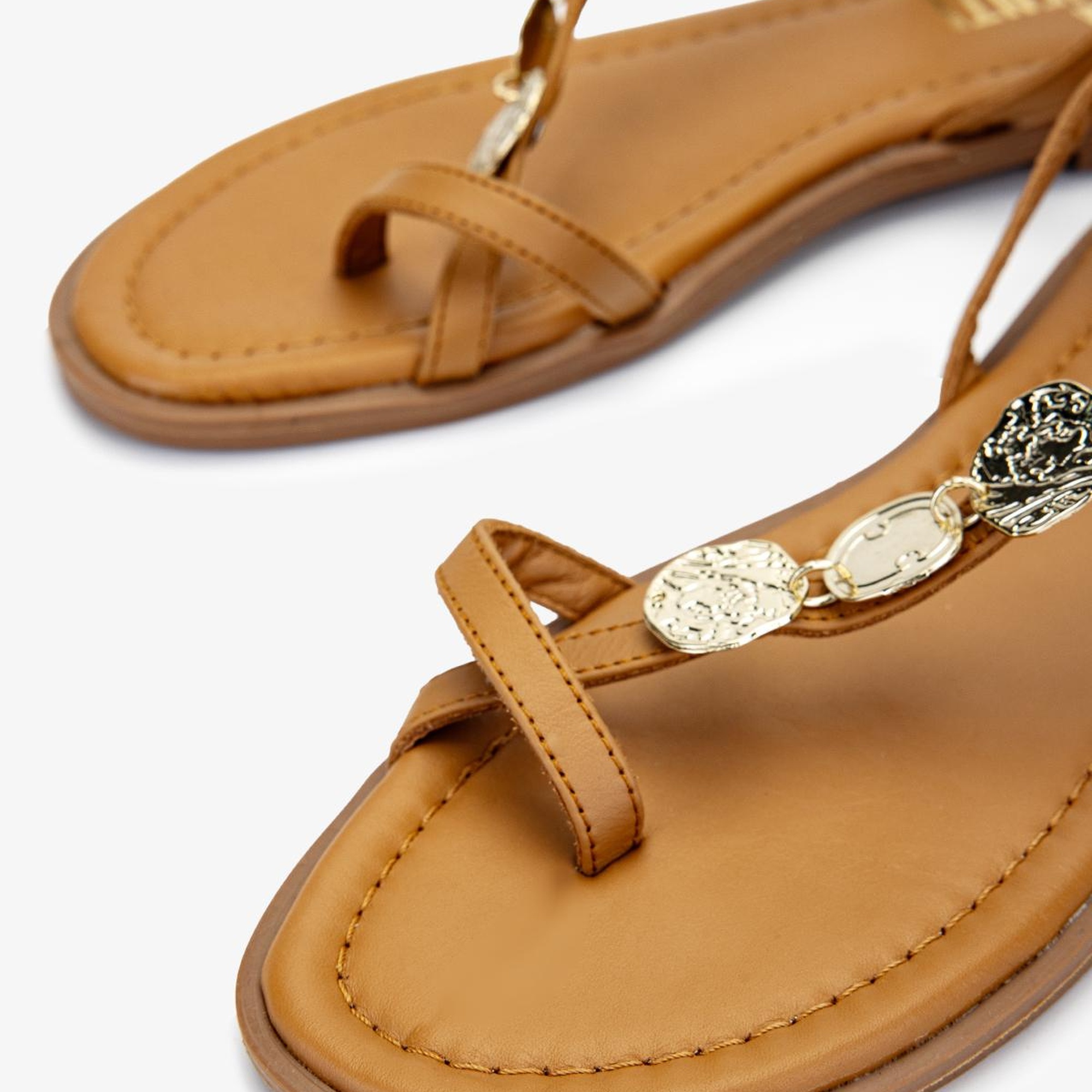 Valmenti Kadın Hakiki Deri Taba Deri Parmak Arası Sandalet