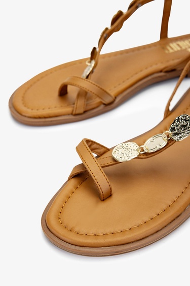  Valmenti Kadın Hakiki Deri Taba Deri Parmak Arası Sandalet