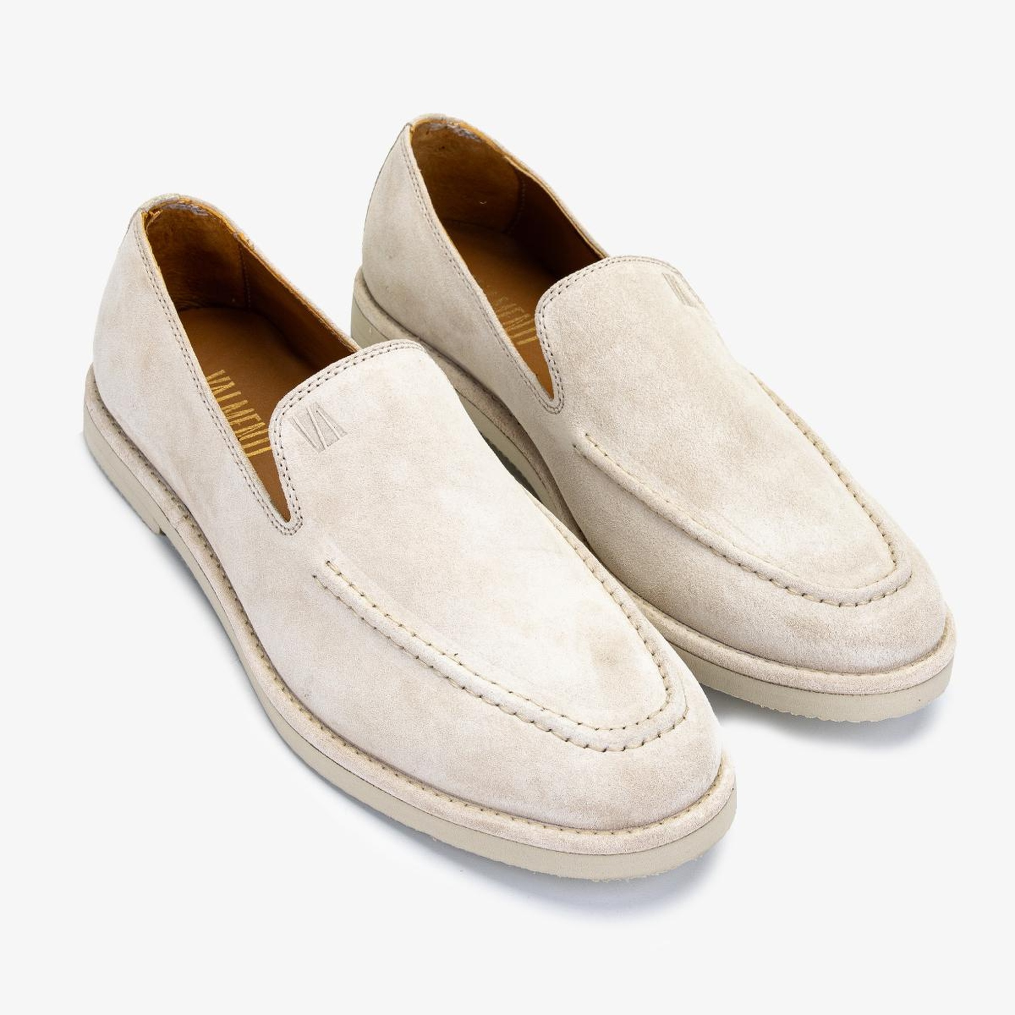 Valmenti Erkek Hakiki Deri Bej Süet Loafer Ayakkabı