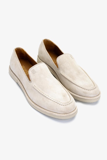  Valmenti Erkek Hakiki Deri Bej Süet Loafer Ayakkabı
