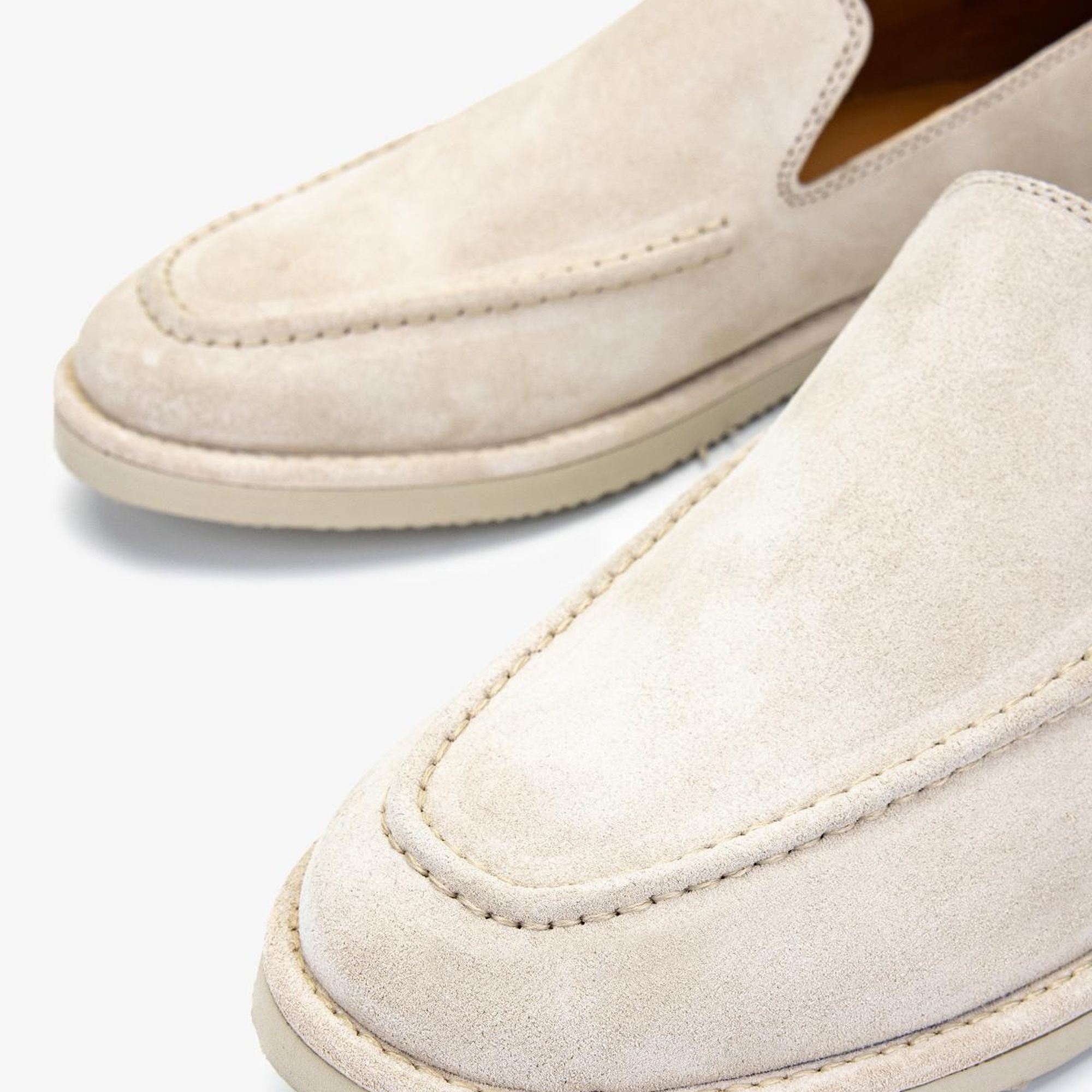 Valmenti Erkek Hakiki Deri Bej Süet Loafer Ayakkabı