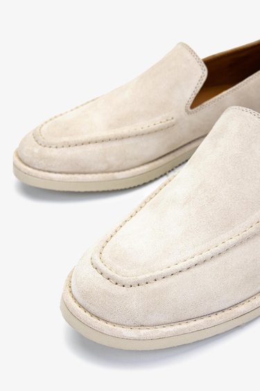  Valmenti Erkek Hakiki Deri Bej Süet Loafer Ayakkabı