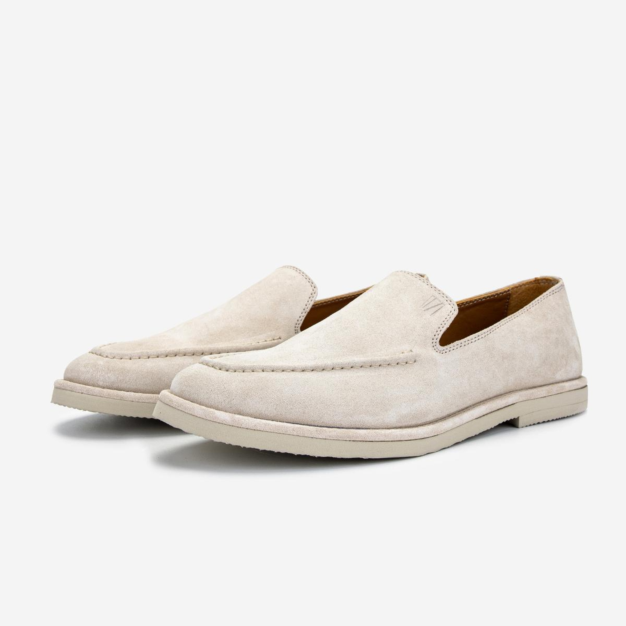 Valmenti Erkek Hakiki Deri Bej Süet Loafer Ayakkabı