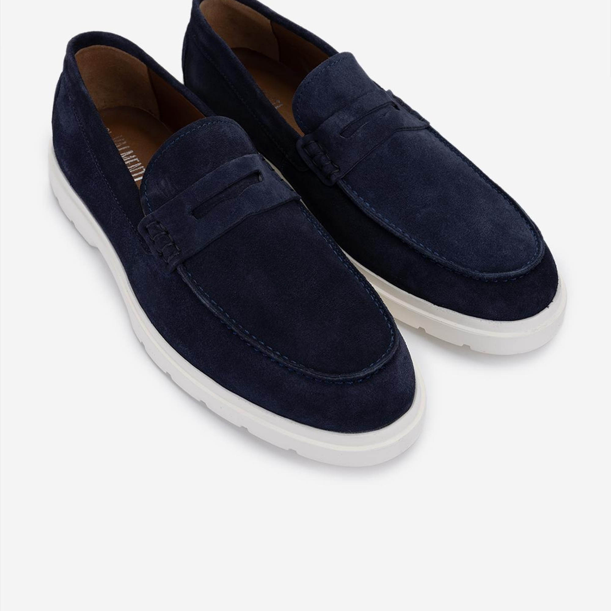Valmenti Erkek Hakiki Deri Lacivert Süet Loafer Ayakkabı