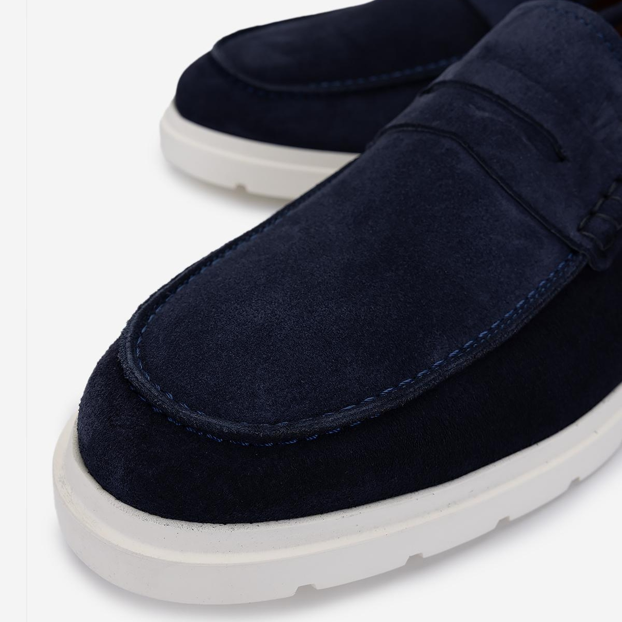 Valmenti Erkek Hakiki Deri Lacivert Süet Loafer Ayakkabı