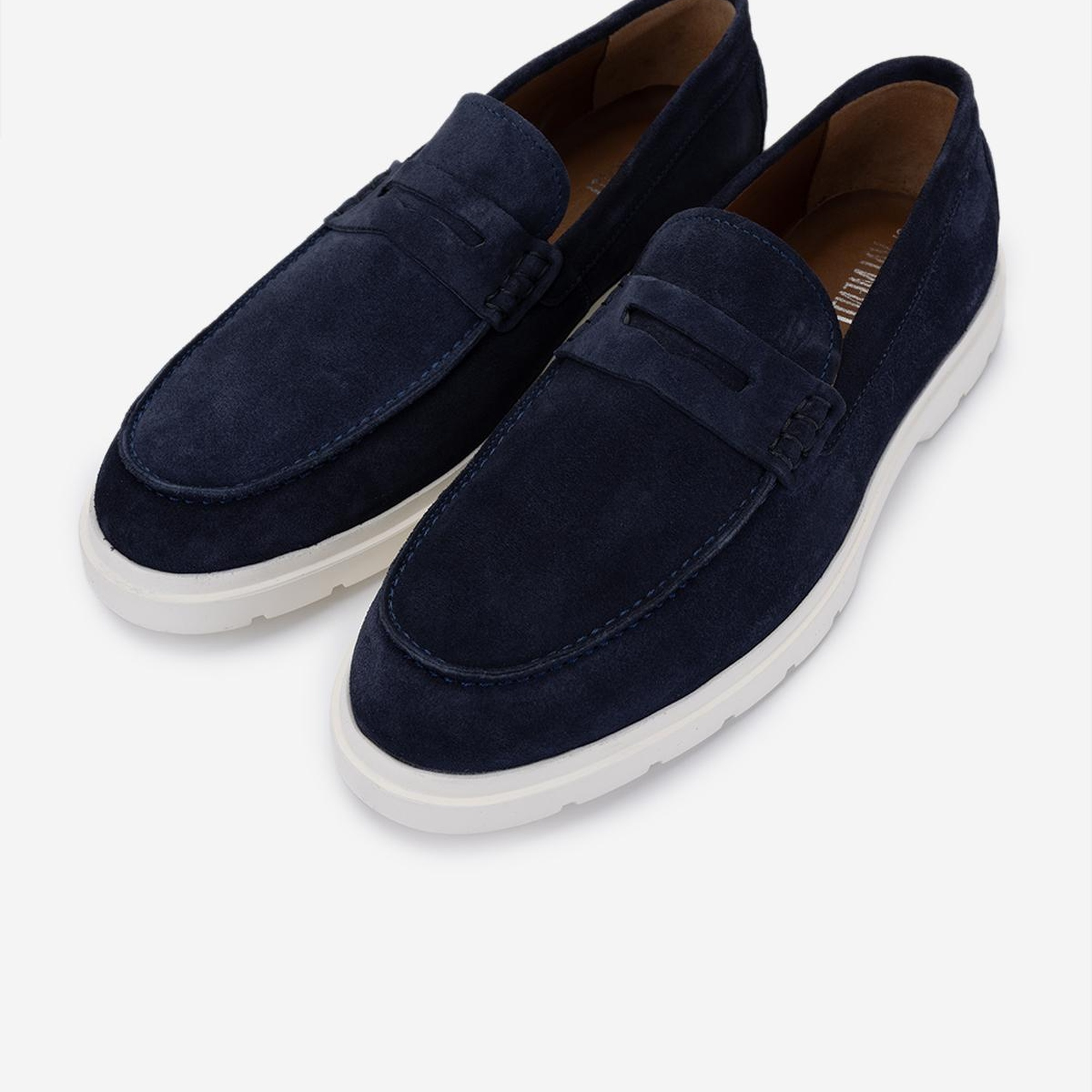 Valmenti Erkek Hakiki Deri Lacivert Süet Loafer Ayakkabı