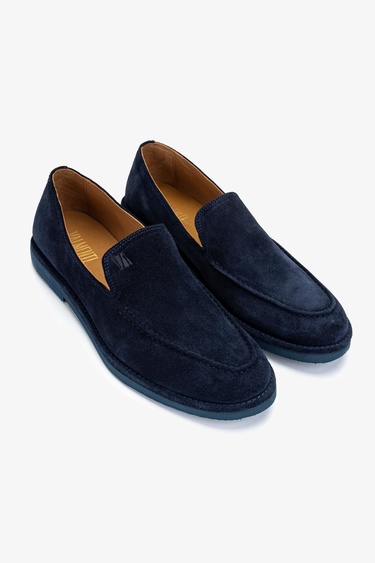  Valmenti Erkek Hakiki Deri Lacivert Süet Loafer Ayakkabı