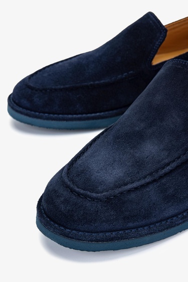  Valmenti Erkek Hakiki Deri Lacivert Süet Loafer Ayakkabı
