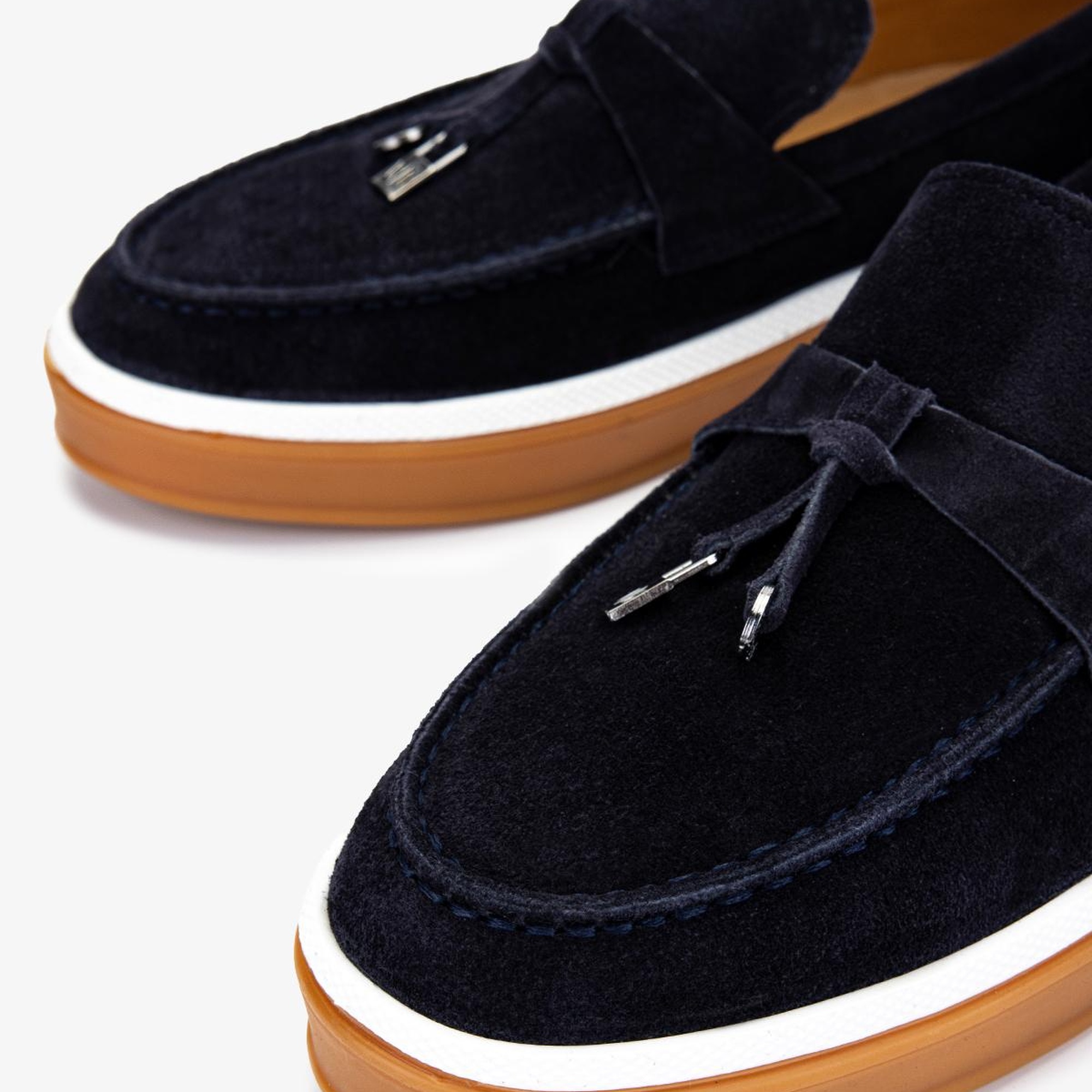 Valmenti Erkek Hakiki Deri Lacivert Süet Loafer Ayakkabı