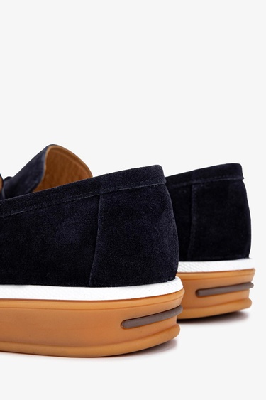  Valmenti Erkek Hakiki Deri Lacivert Süet Loafer Ayakkabı