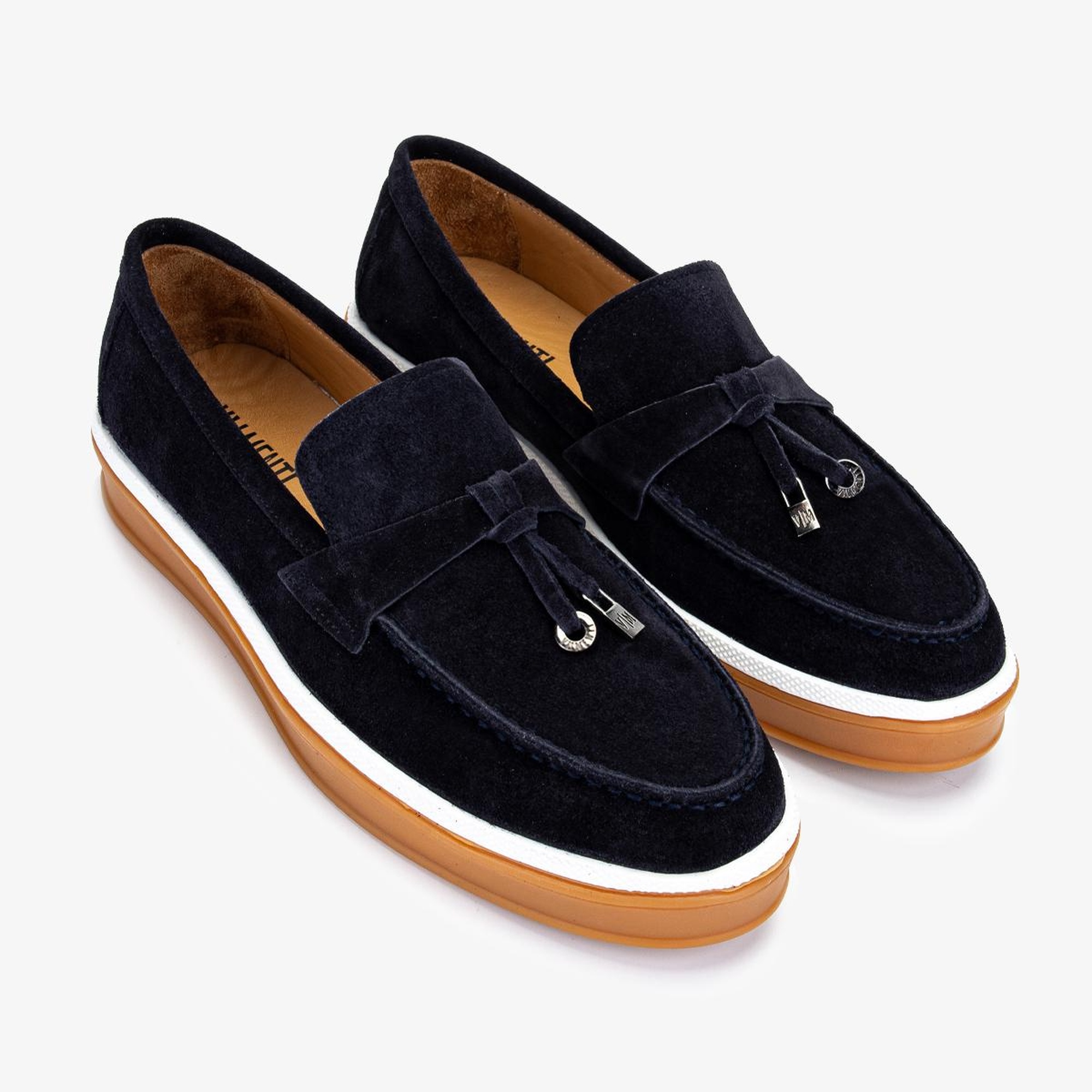 Valmenti Erkek Hakiki Deri Lacivert Süet Loafer Ayakkabı