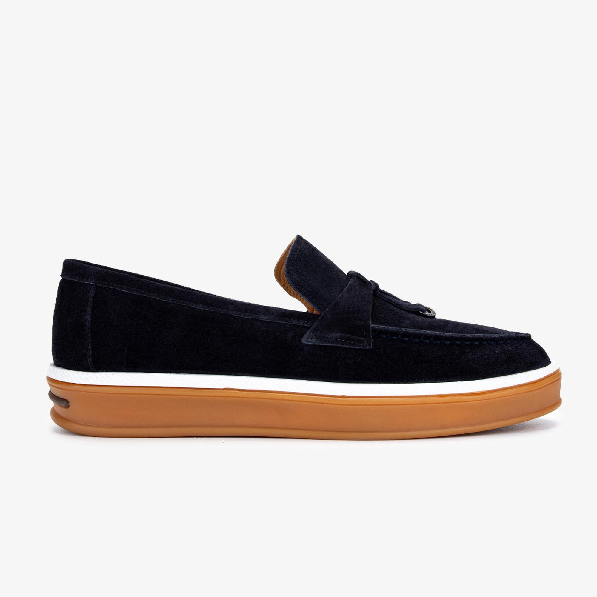 Valmenti Erkek Hakiki Deri Lacivert Süet Loafer Ayakkabı