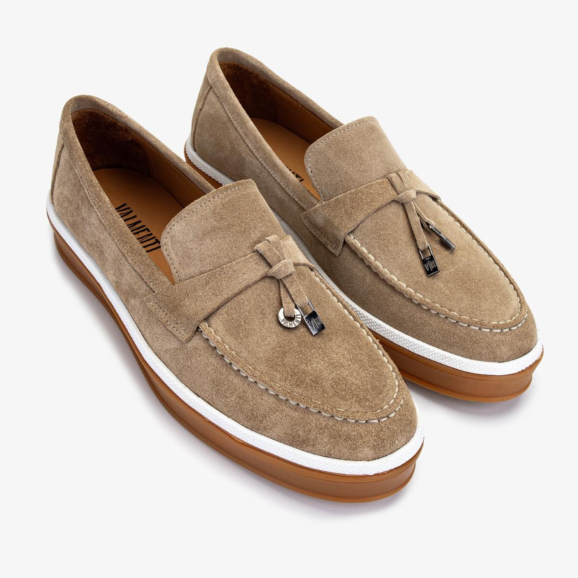 Valmenti Erkek Hakiki Deri Bisküvi Süet Loafer Ayakkabı