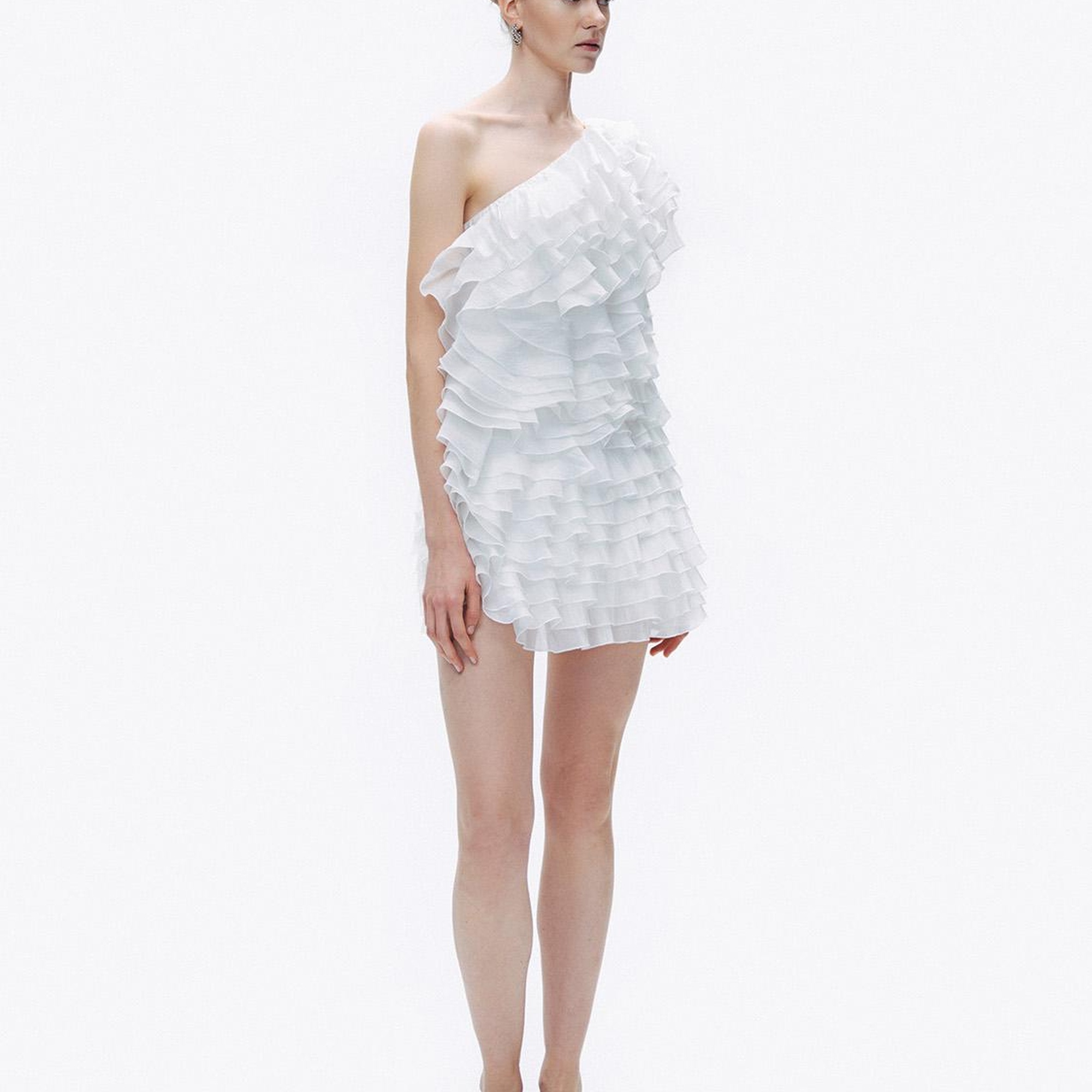 Katlı Fırfır Detaylı Mini Elbise