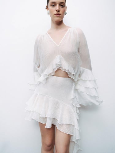  Fırfırlı Asimetrik Mini Etek