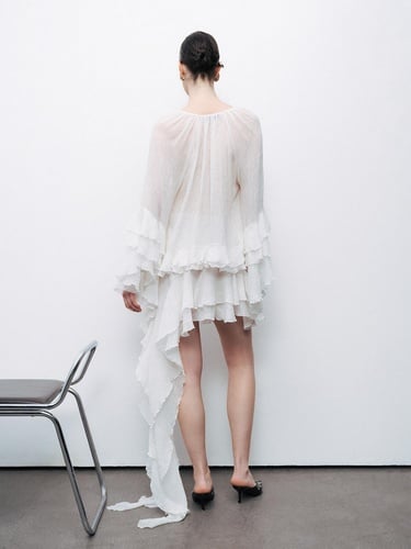  Fırfırlı Asimetrik Mini Etek