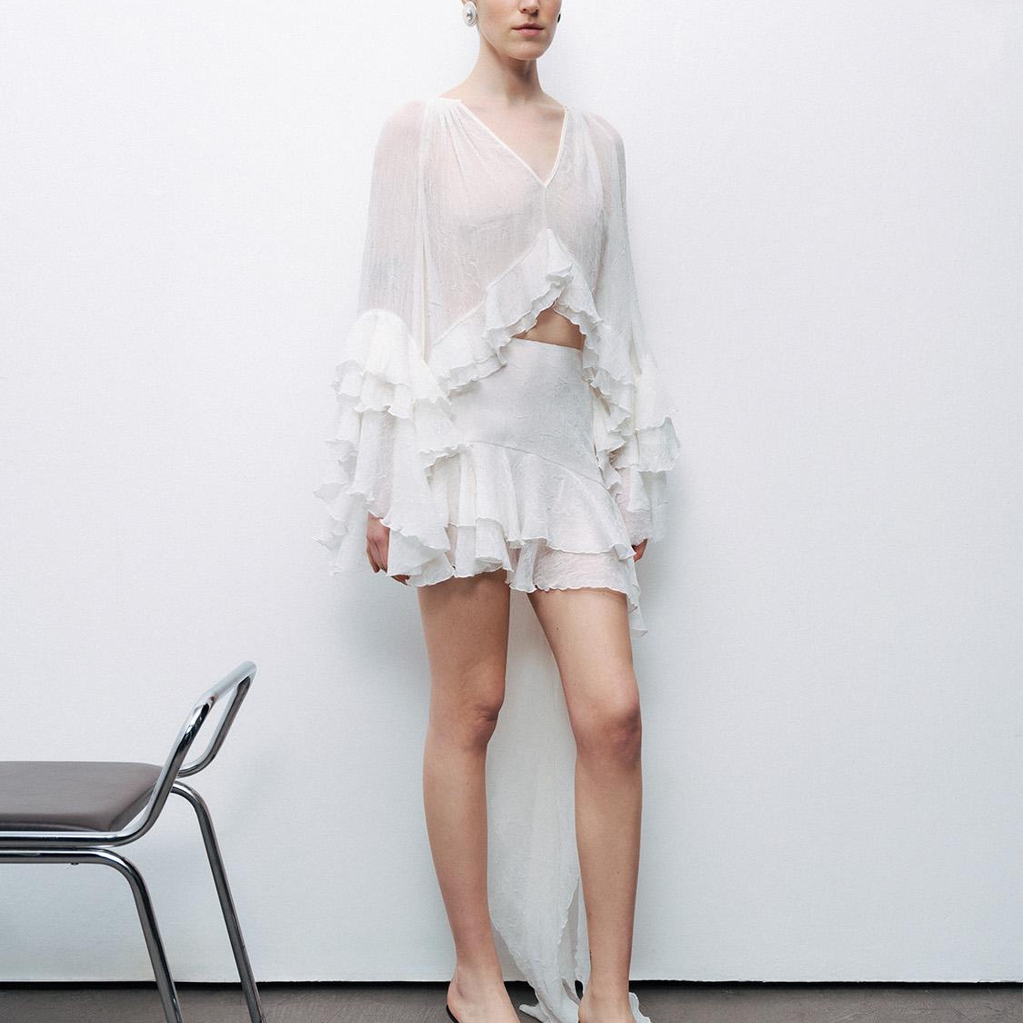 Fırfırlı Asimetrik Mini Etek