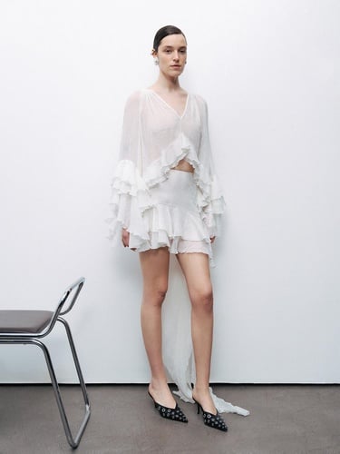  Fırfırlı Asimetrik Mini Etek