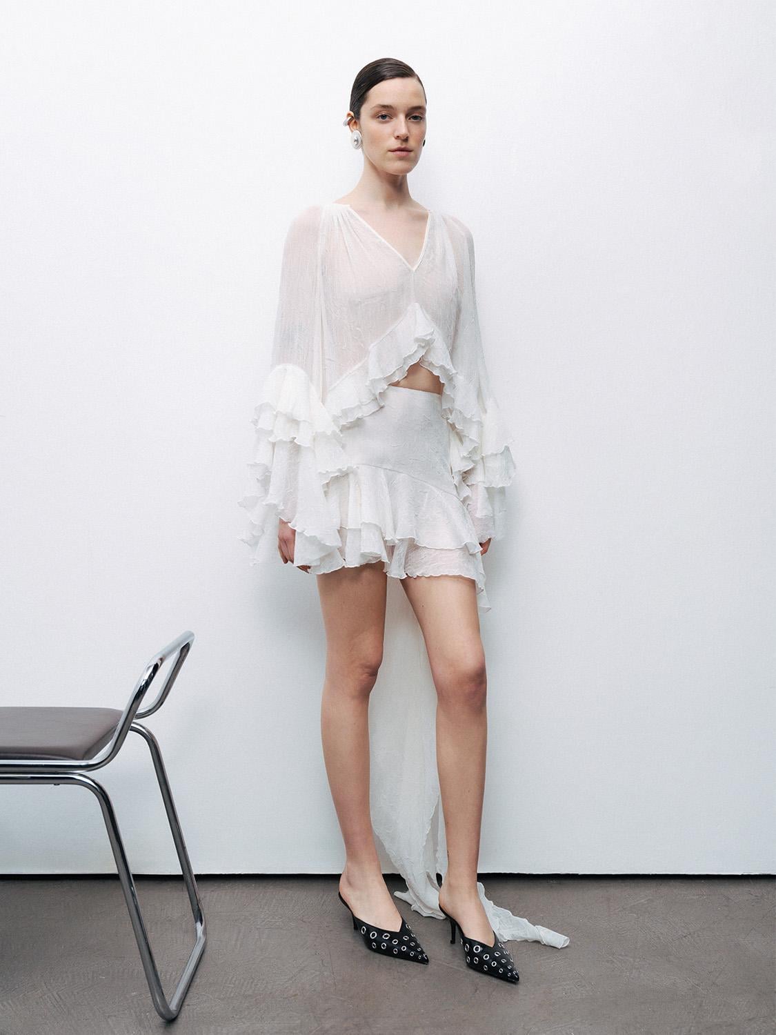  Fırfırlı Asimetrik Mini Etek