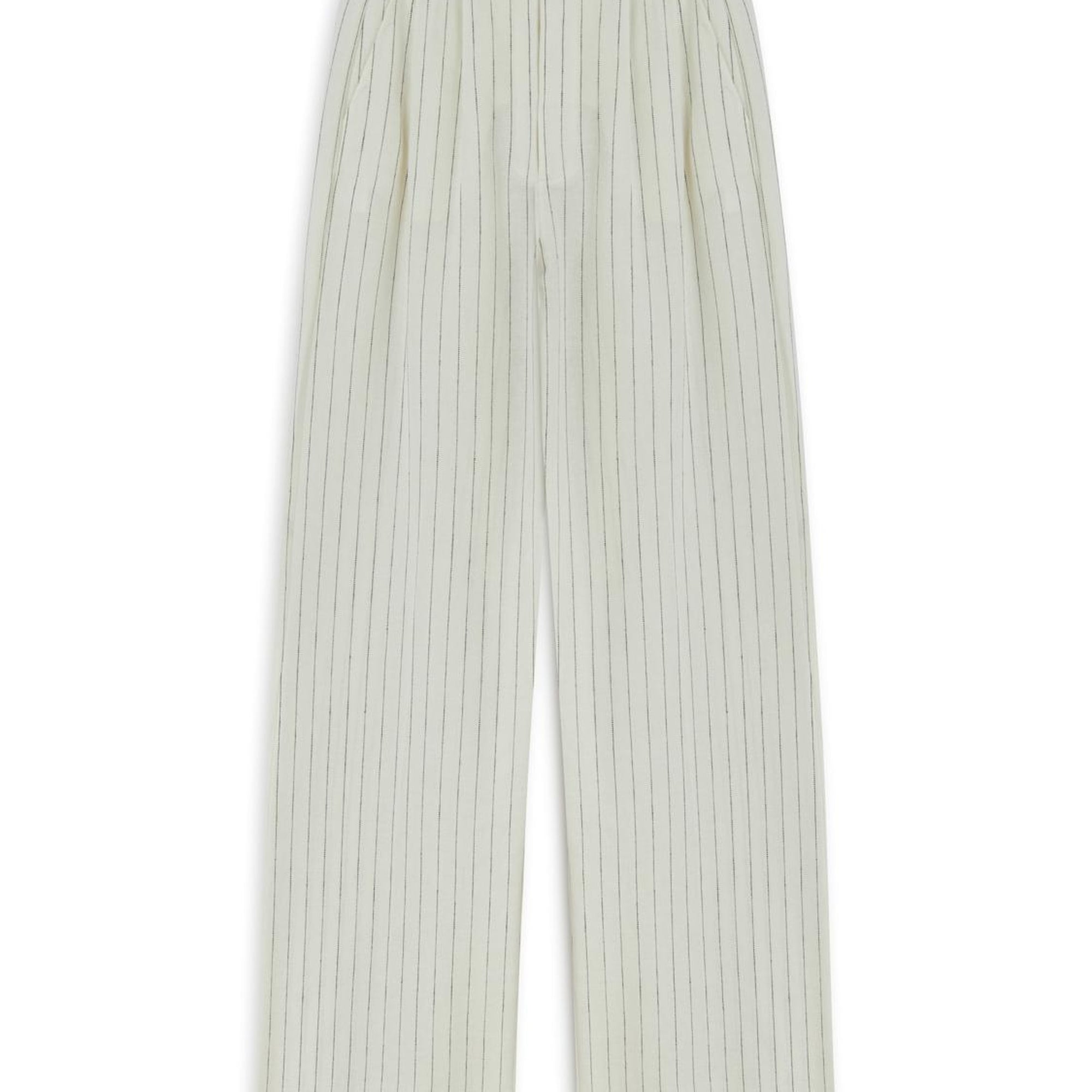 Çizgili Yüksek Bel Keten Pantolon