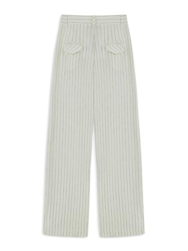  Çizgili Yüksek Bel Keten Pantolon