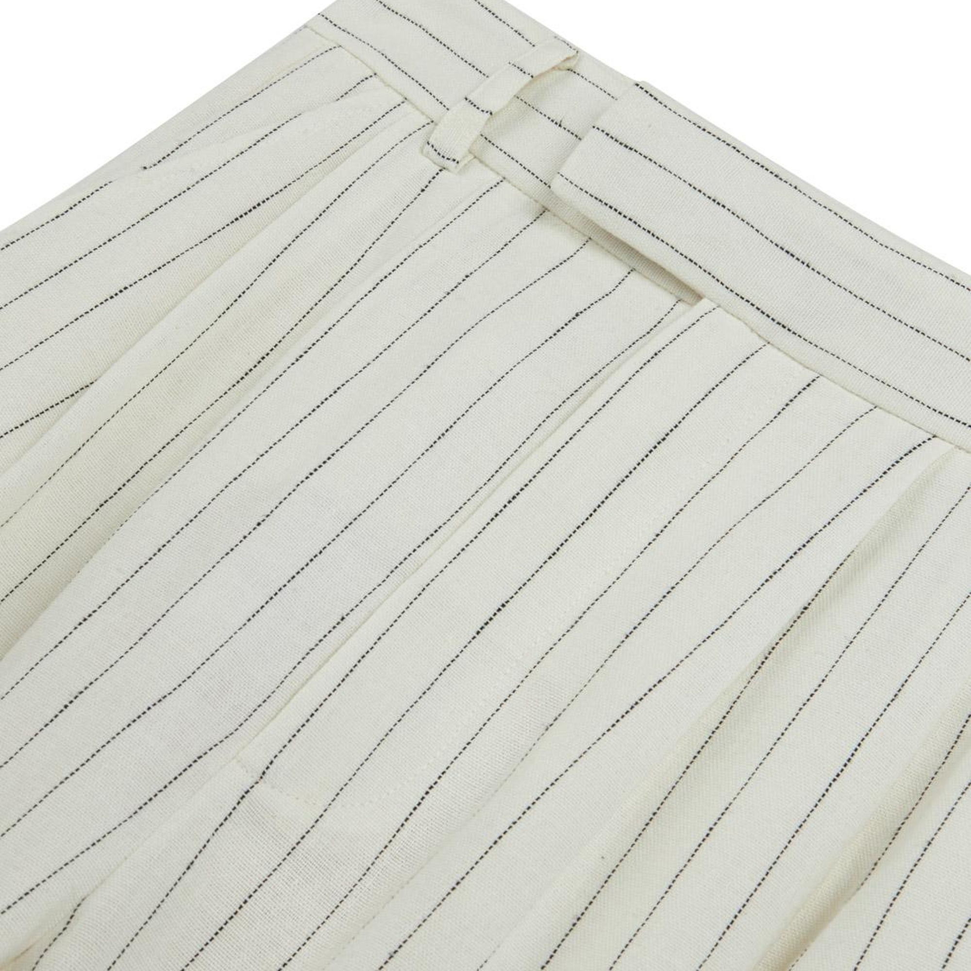 Çizgili Yüksek Bel Keten Pantolon