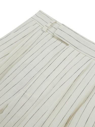  Çizgili Yüksek Bel Keten Pantolon