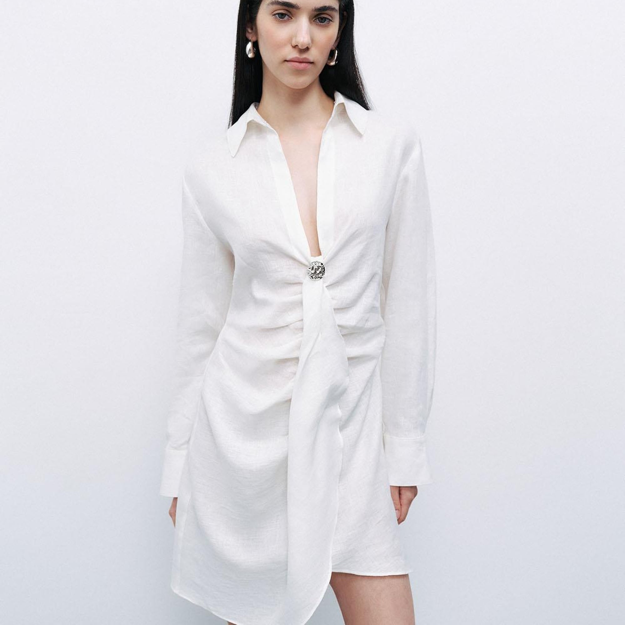 Aksesuar Detaylı Keten Mini Elbise