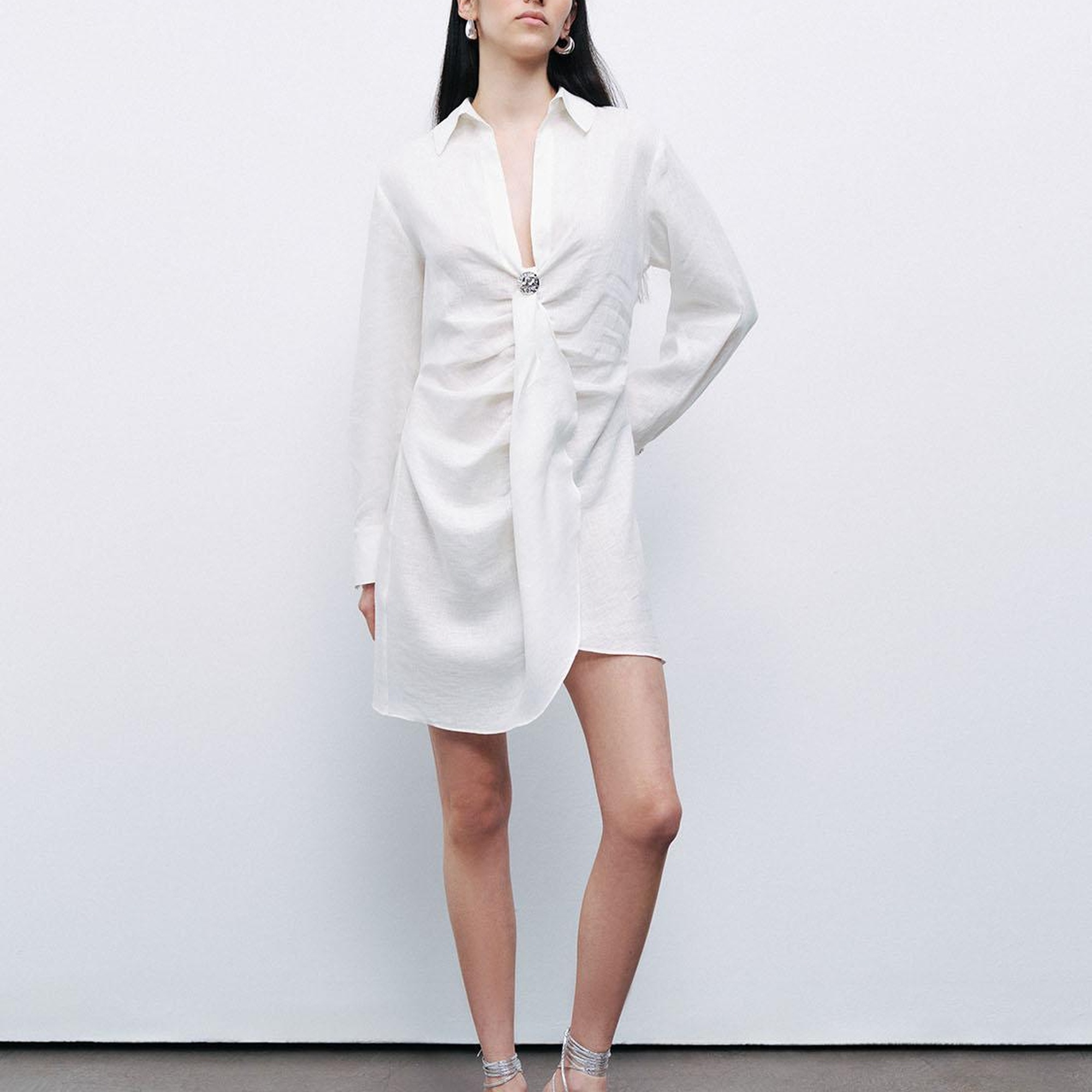 Aksesuar Detaylı Keten Mini Elbise