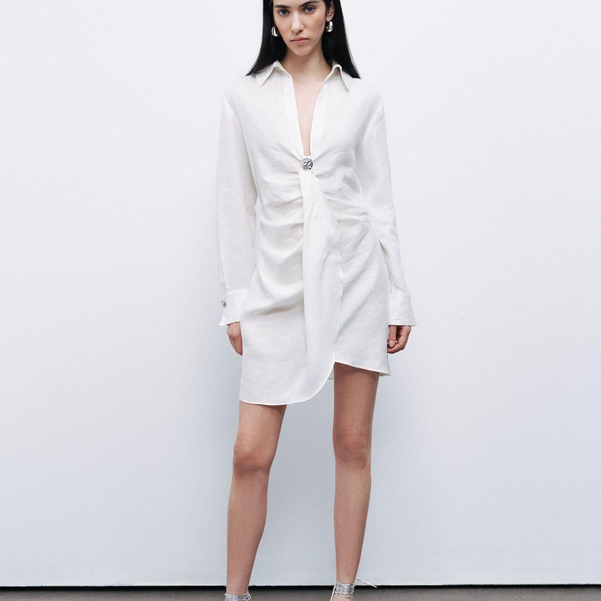 Aksesuar Detaylı Keten Mini Elbise