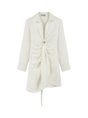  Aksesuar Detaylı Keten Mini Elbise