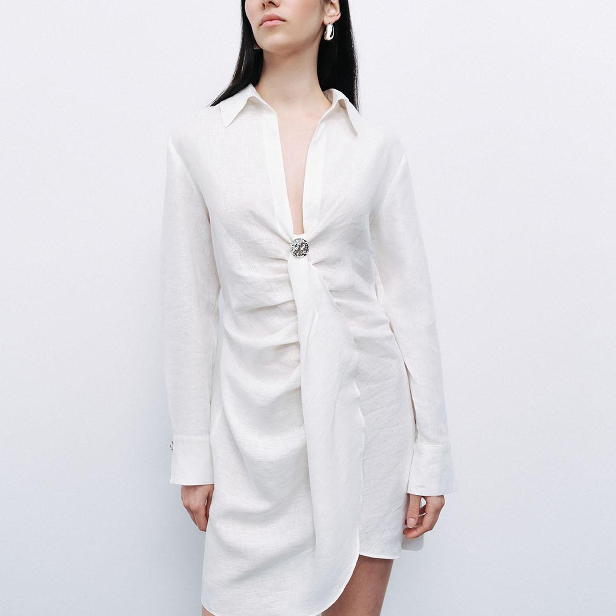 Aksesuar Detaylı Keten Mini Elbise