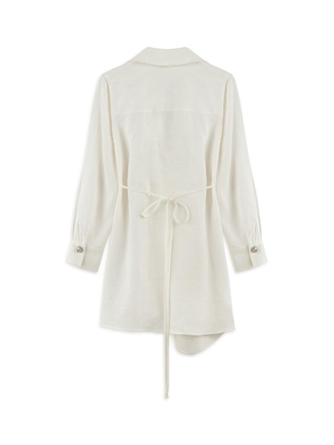  Aksesuar Detaylı Keten Mini Elbise