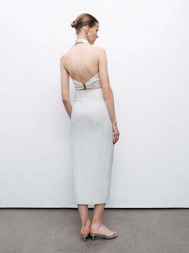  Boyundan Bağlamalı Keten Bluz