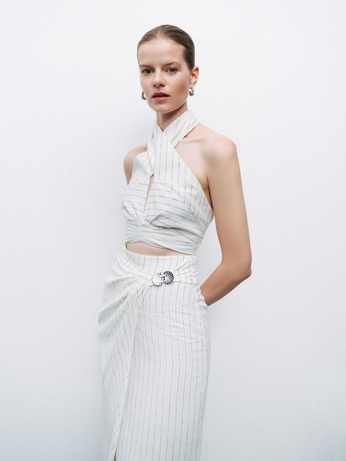  Boyundan Bağlamalı Keten Bluz