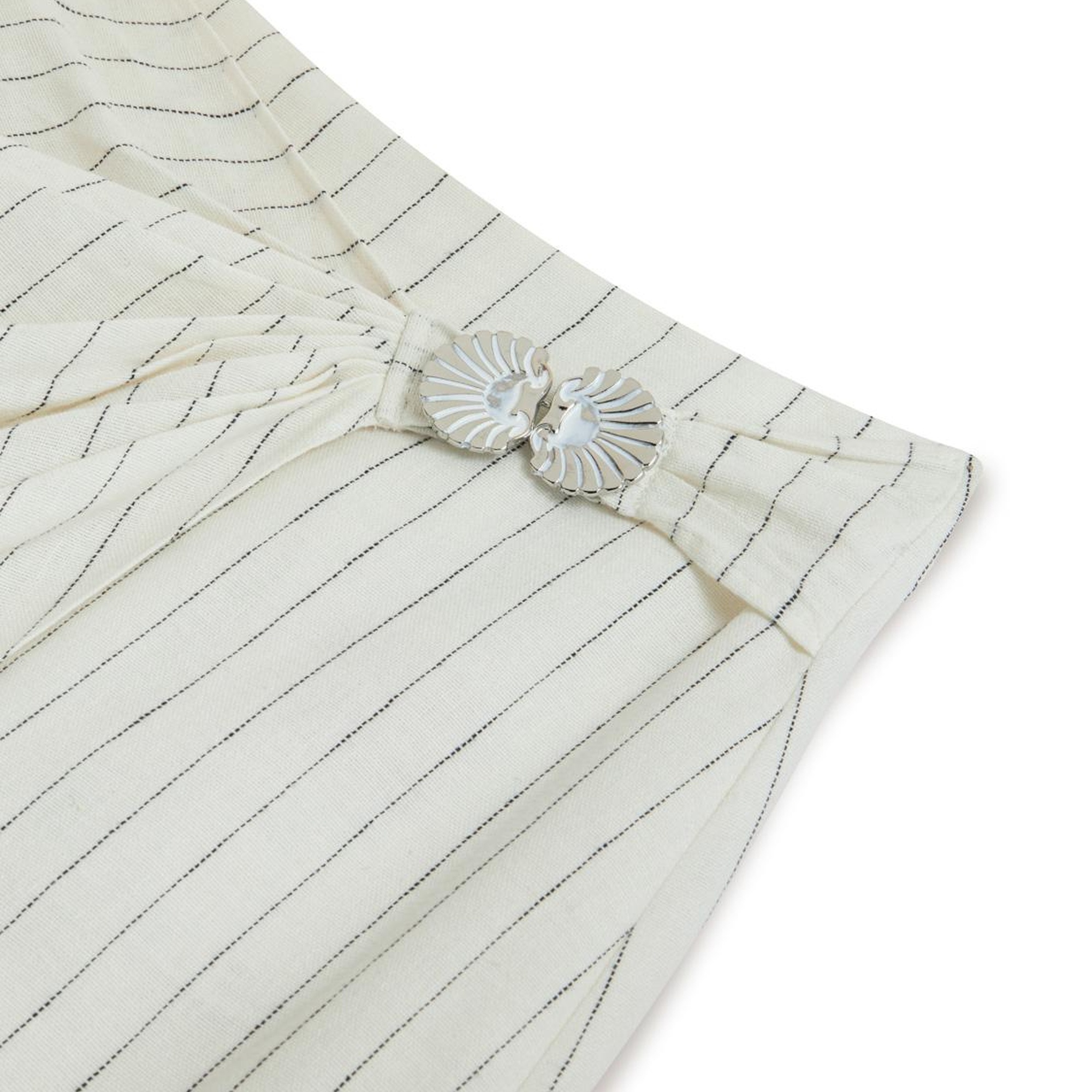 Metal Aksesuarlı Çizgili Keten Midi Etek