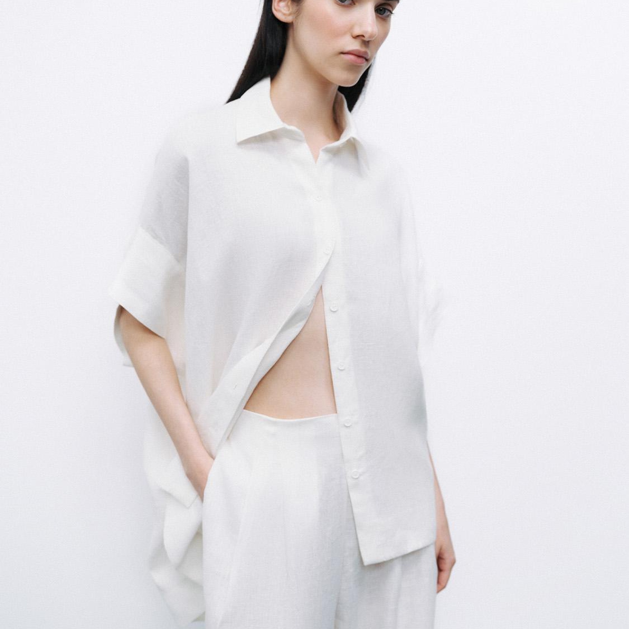 Dökümlü Keten Gömlek