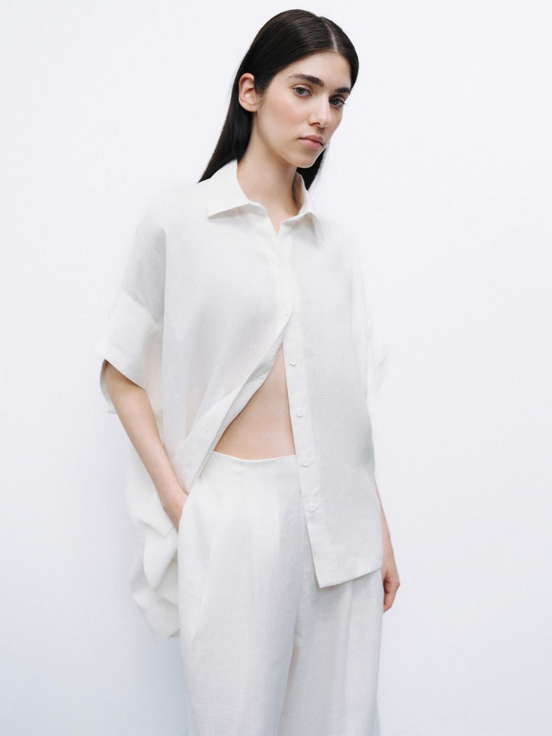  Dökümlü Keten Gömlek