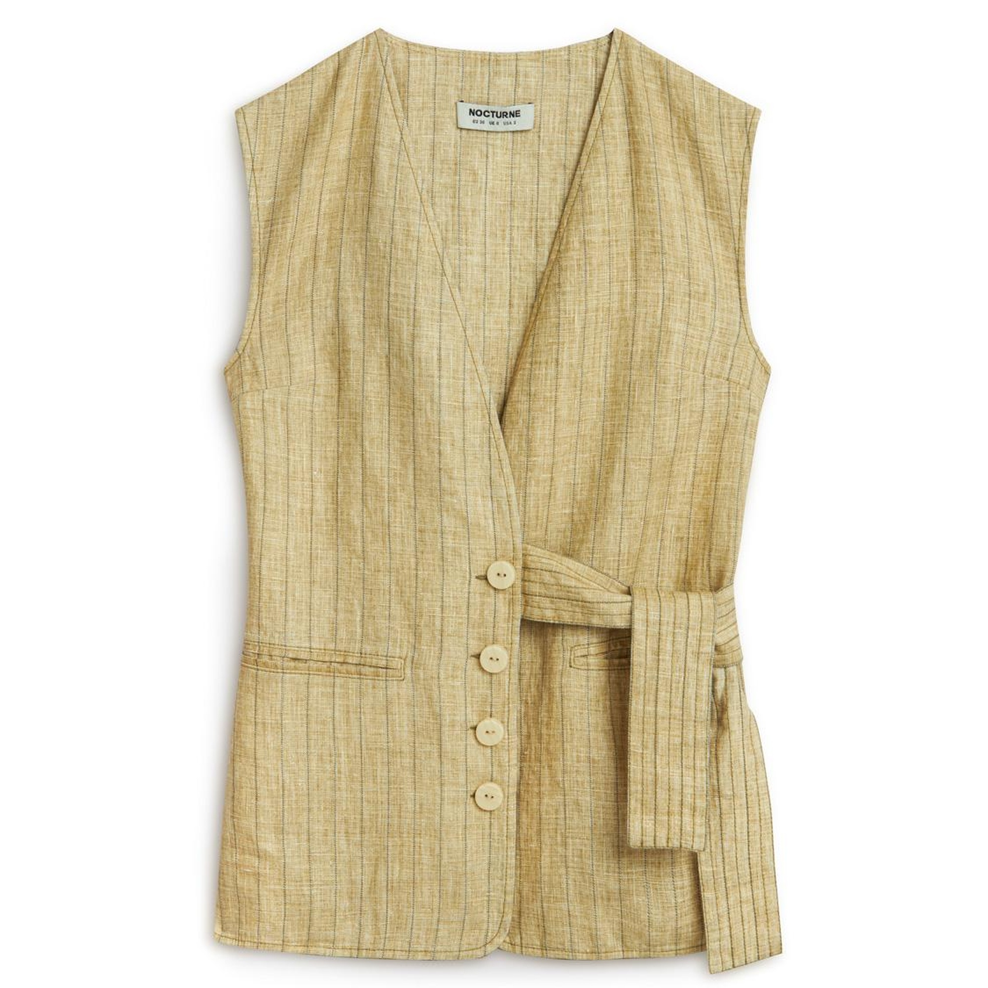 Bağlama Detaylı Keten Yelek