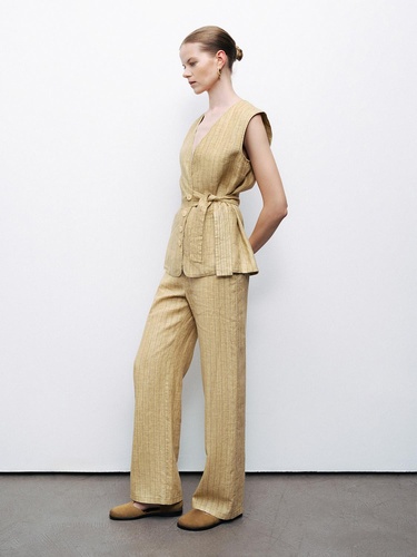  Bağlama Detaylı Keten Yelek