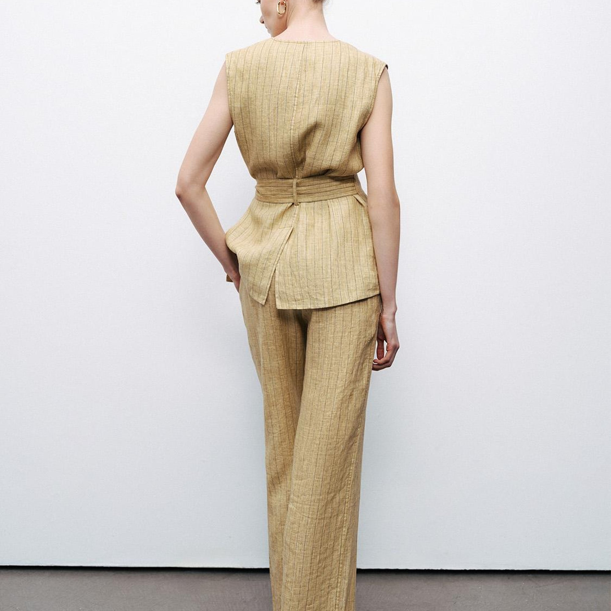 Bağlama Detaylı Keten Yelek