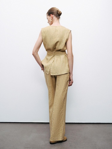  Bağlama Detaylı Keten Yelek