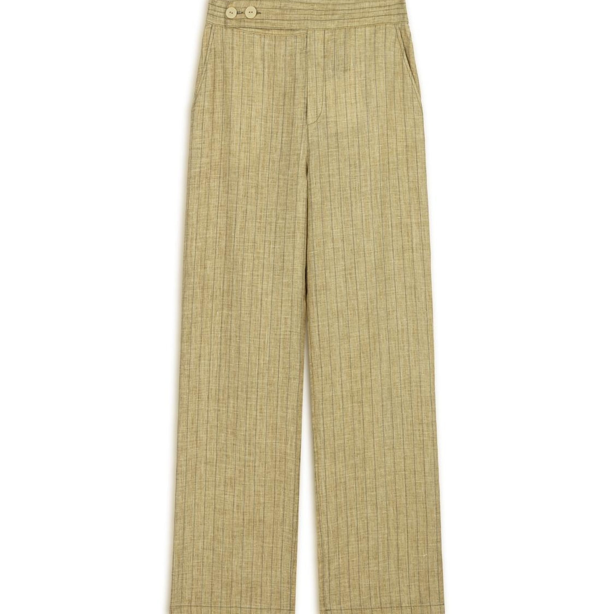 Çizgili Keten Pantolon