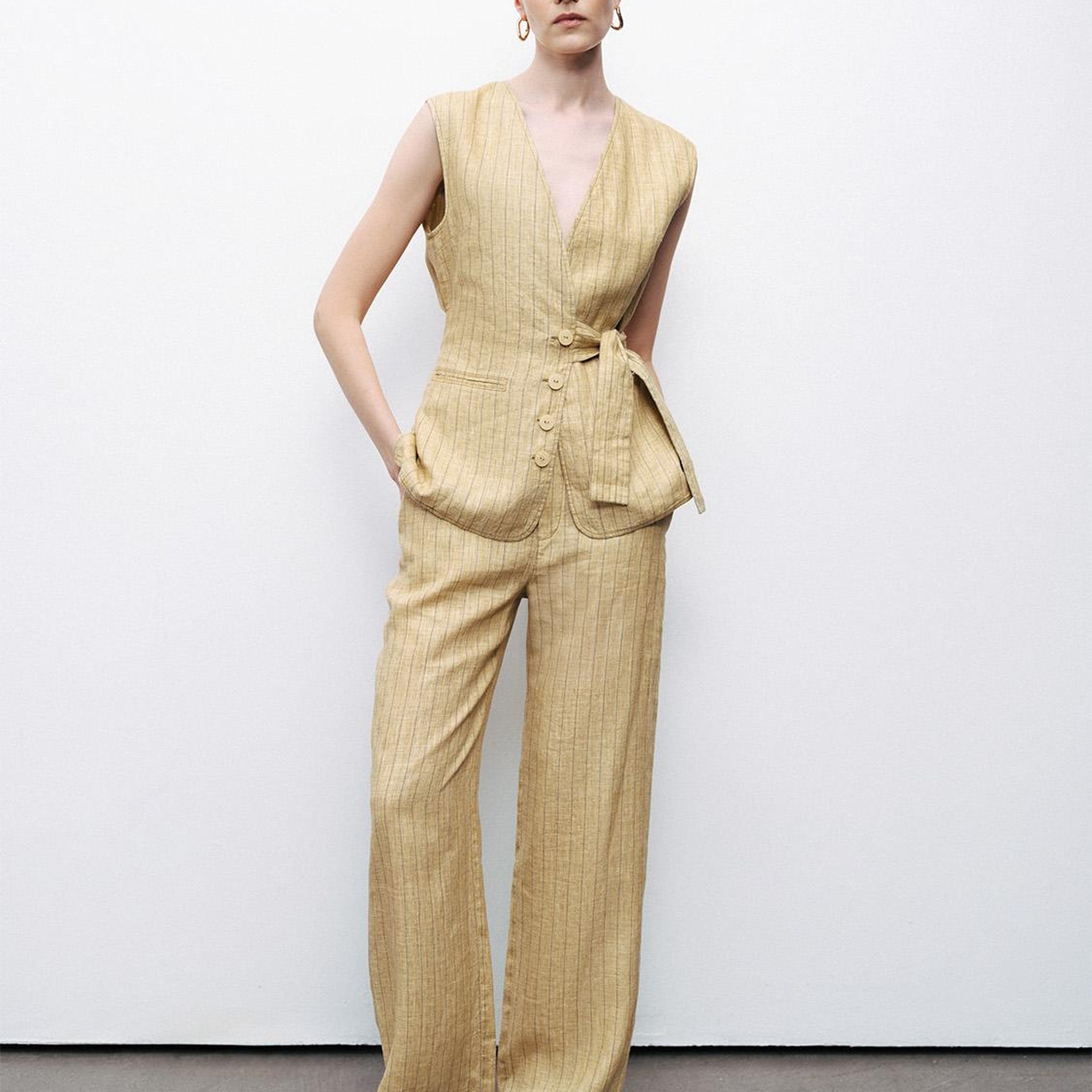 Çizgili Keten Pantolon