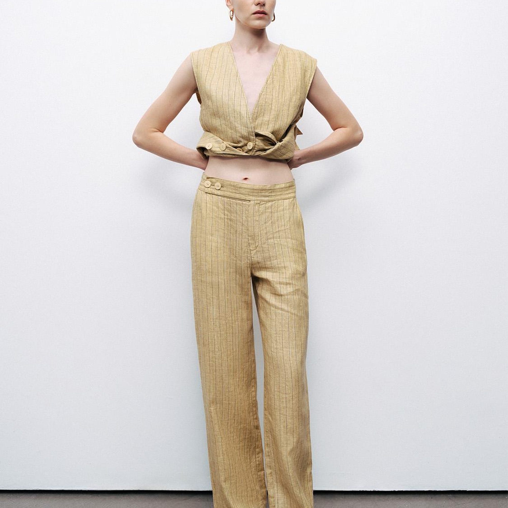 Çizgili Keten Pantolon