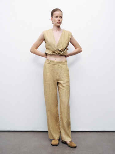  Çizgili Keten Pantolon