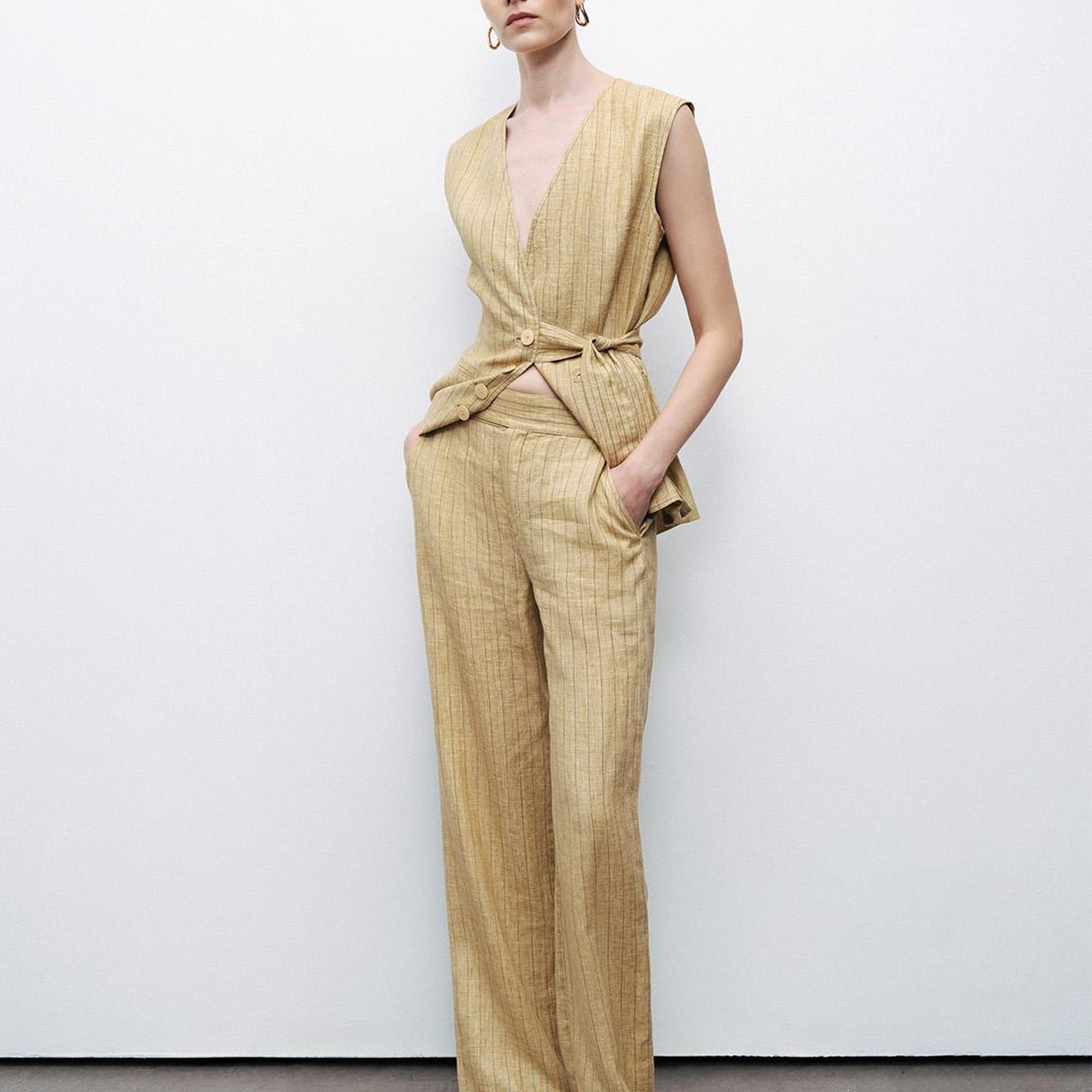 Çizgili Keten Pantolon