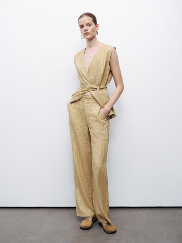  Çizgili Keten Pantolon