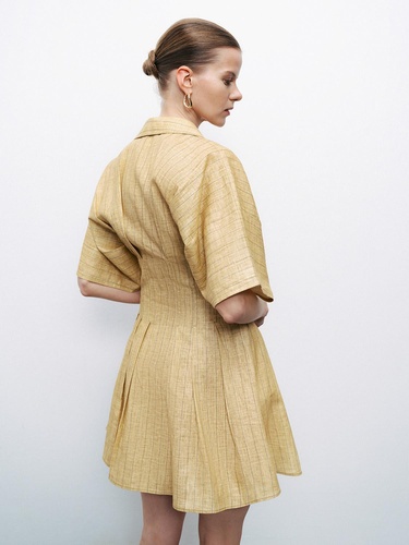  Keten Mini Gömlek Elbise